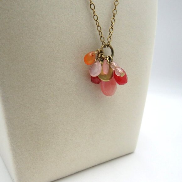 Cluster Pendant Necklace Gold Tone Chain Faceted Bead Charm Jewelry Statement - Picture 3 of 5